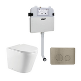 Fienza Isabella Toilet Package Wall Faced Toilet Slim Seat, R&T Inwall Cistern, Round Brushed Nickel Buttons (K019A-PS-2 + G30032 + JB11BN)