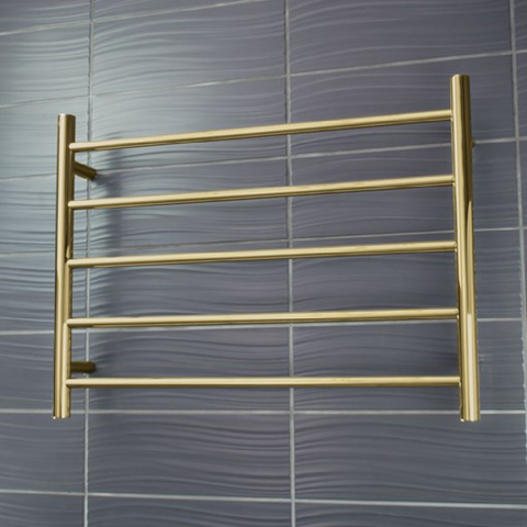 Radiant Brushed Gold 750 x 550mm Round Heated Towel Rail (Right Wiring) GLD-RTR03RIGHT