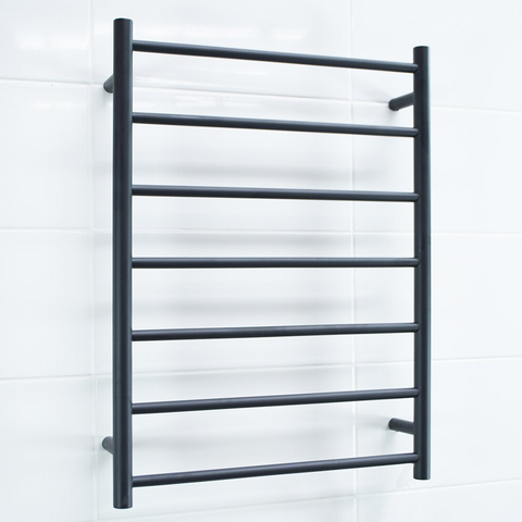 Radiant Low Voltage Matt Black 600 x 800mm Round Heated Towel Rail (Left Wiring) 12V-BRTR01LEFT