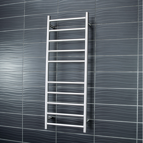 Radiant Low Voltage Brushed Satin 430 x 1100mm Round Heated Towel Rail (Right Wiring) 12V-BRU-RTR430RIGHT