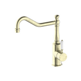 Nero York Kitchen Mixer Hook Spout with White Porcelain Lever Aged Brass NR69210701AB