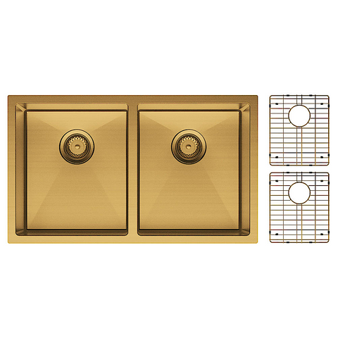 Fienza Hana Double Kitchen 27L Sink Kit PVD Rugged Brass 68403RB-KIT