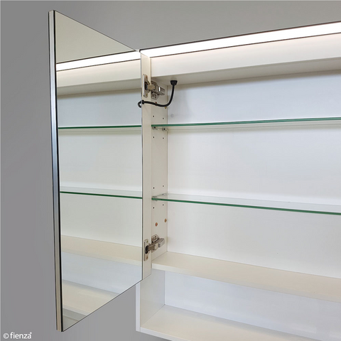 Fienza Mirror LED Cabinet 900mm with Undershelf Gloss White PSC900SW-LED