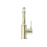 Nero York Basin Mixer Hook Spout With White Porcelain Lever Aged Brass NR69210201AB