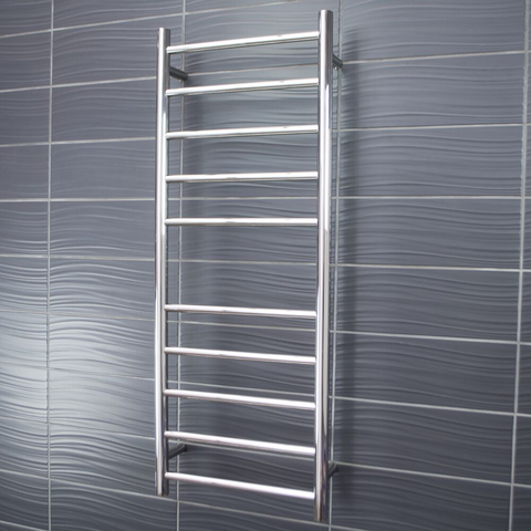 Radiant Low Voltage Polished 430 x 1100mm Round Heated Towel Rail (Right Wiring) 12V-RTR430RIGHT