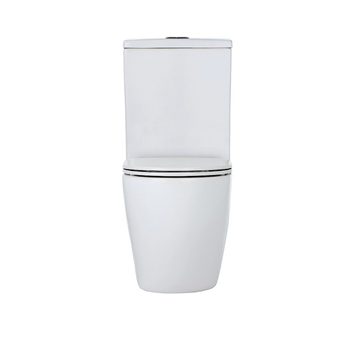 Fienza Toilet Back to Wall Koko Rimless Thin Seat S-Trap 90-160mm White - Chrome Buttons K002A-2