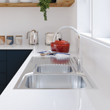 Fienza Tiva Double Kitchen Sink Right Hand Bowl 1080x480x180mm Stainless Steel 68106R