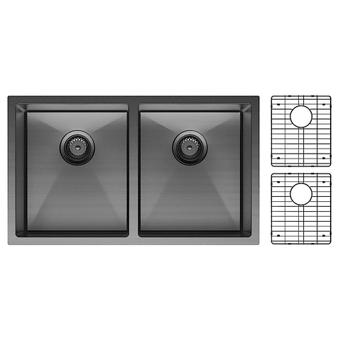 Fienza Hana Double Kitchen 27L Sink Kit PVD Carbon Metal 68403CM-KIT
