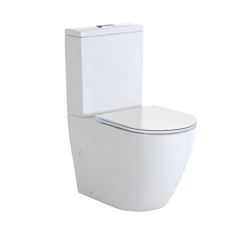 Fienza Toilet Back to Wall Koko Rimless Thin Seat S-Trap 90-160mm White - Chrome Buttons K002A-2