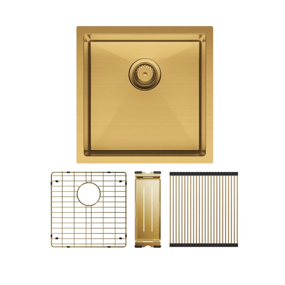 Fienza Hana Single Kitchen 32L Sink Kit PVD Rugged Brass 68401RB-KIT