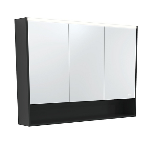 Fienza Mirror LED Cabinet 1200mm with Undershelf Satin Black PSC1200SB-LED