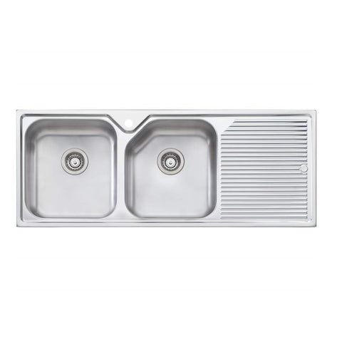 Oliveri Nu-Petite 1250mm Double Bowl Sink With Right Hand Drainer Stainless Steel NP671