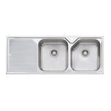 Oliveri Nu-Petite 1250mm Double Bowl Sink With Left Hand Drainer Stainless Steel NP672