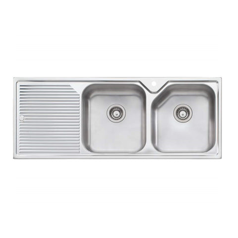 Oliveri Nu-Petite 1250mm Double Bowl Sink With Left Hand Drainer Stainless Steel NP672