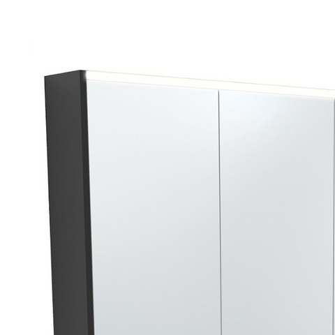 Fienza Mirror LED Cabinet 750mm with Undershelf Satin Black PSC750SB-LED