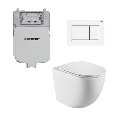 Geberit Toilet Package, Fienza Koko Slim Seat Matte White Pan, Sigma 8 Inwall Cistern With Sigma 30 Flush Plate Matte White
