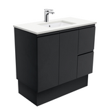 Fienza Crystal Pure Undermount Stone Top, Fingerpull Satin Black 900mm (Right Drawers) Vanity Unit with Kickboard SC90ZBKR