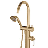 Fienza Eleanor Floor Mounted Bath Mixer with Handle Shower Urban Brass with White Ceramic Handle 202113UB