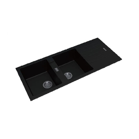 Aquaperla Arete Stone Kitchen Sink Black Granite Quartz Double Bowls Drainboard Top/Undermount 1160x500x200mm OX1150.KS (4670901944380)