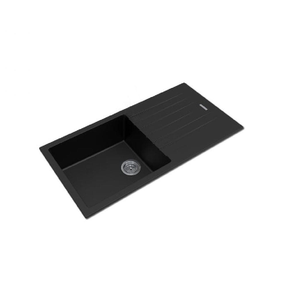 Aquaperla Arete Stone Kitchen Sink Black Granite Quartz with drainboard Top/Undermount 1000x500x200mm OX1050.KS (4670901878844)
