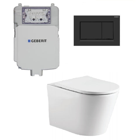 Geberit Toilet Package, Oliveri Oslo Wall Face Toilet Pan to Floor, Sigma 8 Inwall Cistern with Sigma 30 Flush Plate Matt Black (4675267100732)