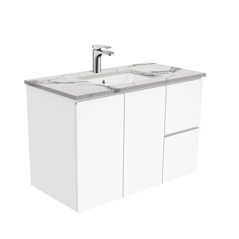 Fienza Fingerpull Calacatta Marble Wall Hung 900mm Vanity (Right Drawers) SM90FR (4597290172476)