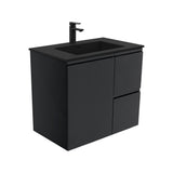 Fienza Montana Fingerpull 750mm Vanity wall hung (Left Drawers) Black MON75ZBL (4597288239164)