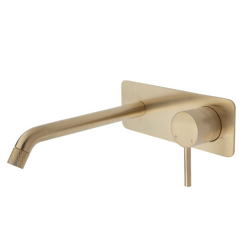 Fienza Axle Basin/ Bath 200mm Wall Mixer Set Soft Square Plate Urban Brass 231106UB-200