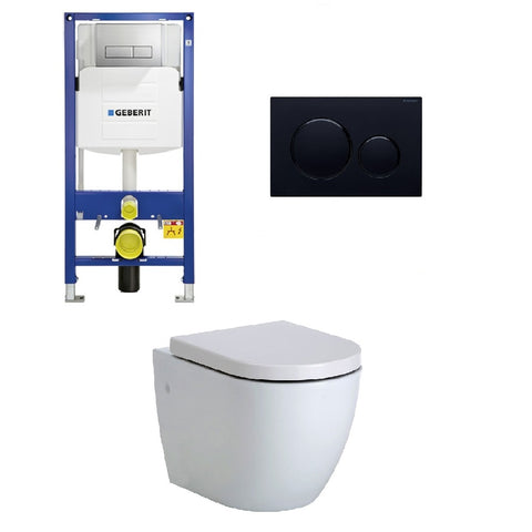 Geberit Toilet Package, Fienza Koko White Wall Hung Pan, Sigma 8 Inwall Cistern Frame with Sigma 20 Flush Plate Matt Black (4675268018236)