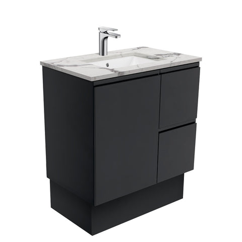 Fienza Fingerpull Black Calacatta Marble Kicker 750mm Vanity (Left Drawers) SM75ZBKL (4597292630076)