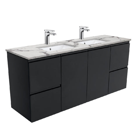 Fienza Fingerpull Black Calacatta Marble Wall Hung 1500mm Vanity (Double Bowl)SM150ZBD (4597292597308)