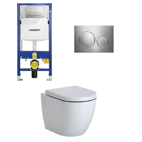 Geberit Toilet Package, Fienza Koko White Wall Hung Pan, Sigma 8 Inwall Cistern Frame with Sigma 20 Flush Plate Bright Chrome (4675267952700)