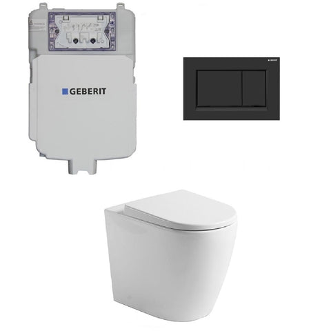 Geberit Toilet Package, Rimless Pan to Floor, Sigma 8 Inwall Cistern with Sigma 30 Flush Plate Matt Black (4675268476988)