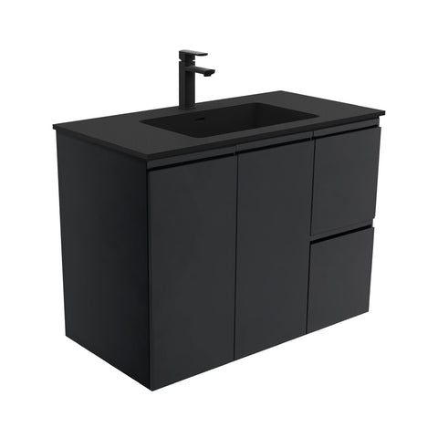 Fienza Montana Fingerpull 900mm Vanity wall hung (Right Drawers) Black MON90ZBR (4597288370236)