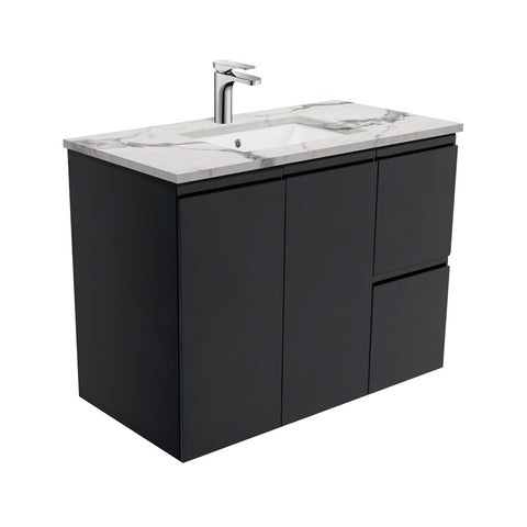 Fienza Fingerpull Black Calacatta Marble Wall Hung 900mm Vanity (Left Drawers) SM90ZBL (4597292400700)