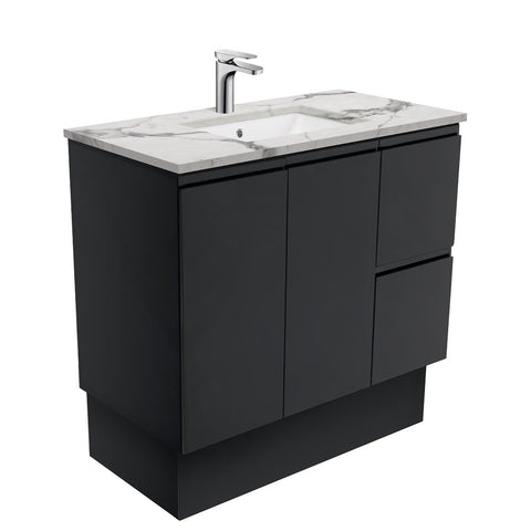 Fienza Fingerpull Black Calacatta Marble Kicker 900mm Vanity (Left Drawers) SM90ZBKL (4597292695612)