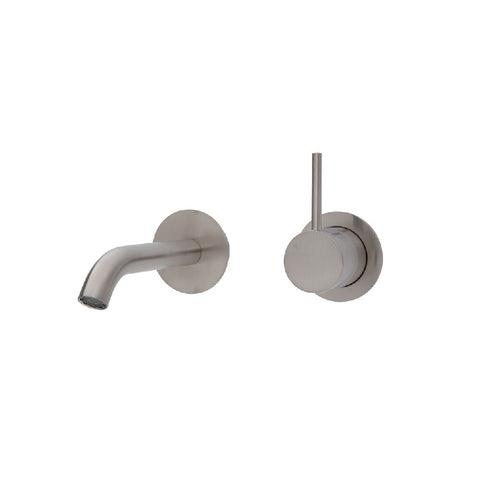 Fienza Kaya Up Wall Basin/ Bath Mixer Set Round Plate 160mm Outlet Brushed Nickel 228118BN (4705866383420)