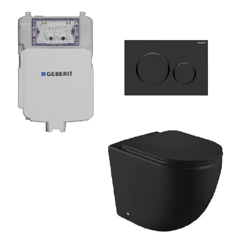 Geberit Toilet Package, Fienza Koko Matte Black Pan, Sigma 8 Inwall Cistern With Sigma 20 Flush Plate Matte Black