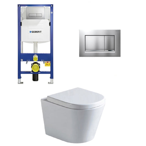 Geberit Toilet Package, Rimless Wall Hung Pan, Sigma 8 Inwall Cistern Frame with Sigma 30 Flush Plate Matt Chrome (4675268673596)