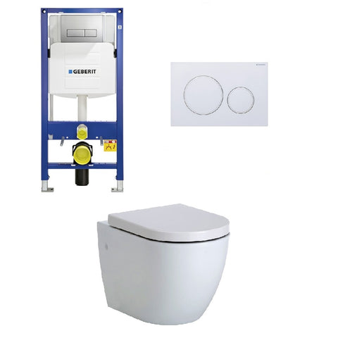 Geberit Toilet Package, Fienza Koko White Wall Hung Pan, Sigma 8 Inwall Cistern Frame with Sigma 20 Flush Plate Matt White (4675268051004)