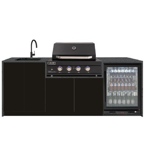 Euro Alfresco Outdoor Kitchen Kiera 2.4m long Black Cabinetry/20mm Sparkling Grey Stone Benchtop Free Assembly, Check & Measure* Kiera03