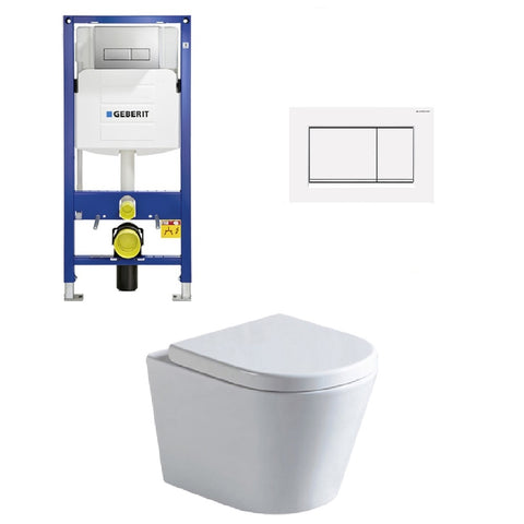 Geberit Toilet Package, Rimless Wall Hung Pan, Sigma 8 Inwall Cistern Frame with Sigma 30 Flush Plate Matt White (4675268706364)