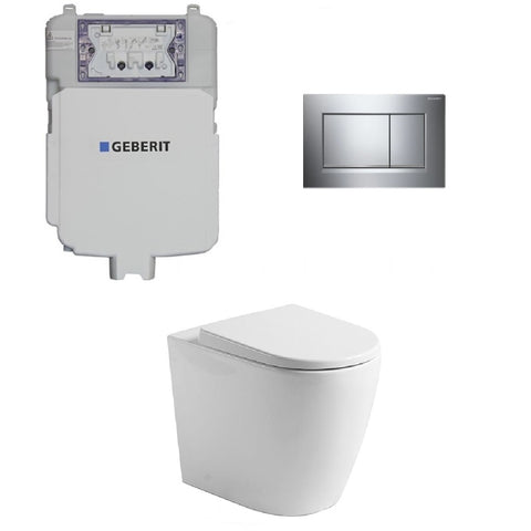 Geberit Toilet Package, Rimless Pan to Floor, Sigma 8 Inwall Cistern with Sigma 30 Flush Plate Bright Chrome (4675268378684)