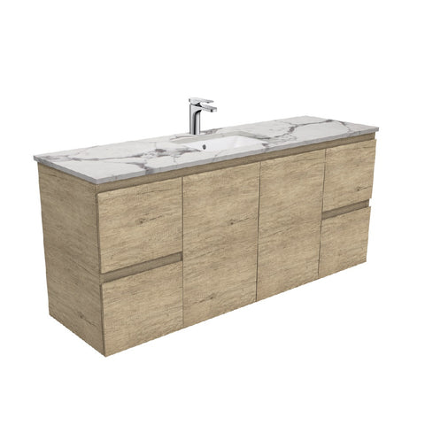 Fienza Edge Scandi Oak Calacatta Marble Wall Hung 1500mm Vanity (Single Bowl)SM150SS (4597291417660)