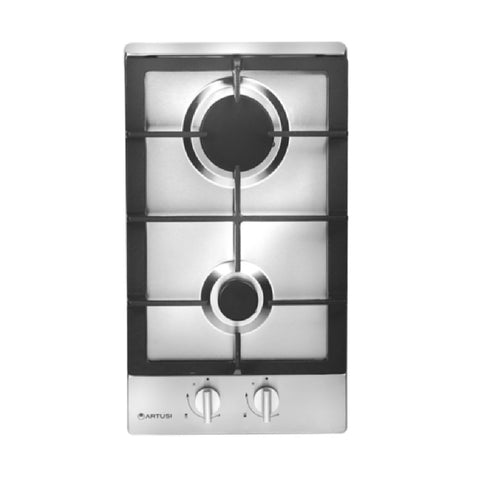 Artusi Cooktop 30cm Gas with Cast Iron Trivets Black Stainless Steel CAGH32X