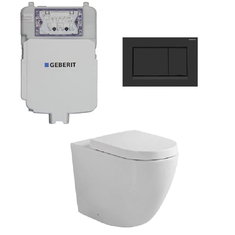 Geberit Toilet Package, Fienza Koko White Wall Face Toilet Pan to Floor, Sigma 8 Inwall Cistern with Sigma 30 Flush Plate Matt Black (4675267657788)