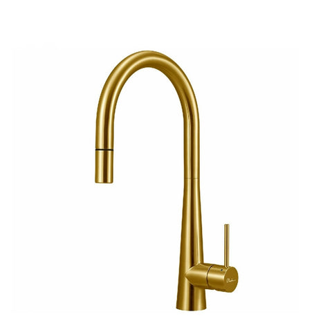 Oliveri Essente Sink Mixer Gooseneck with Pull Out Brushed Gold SS2525-AU