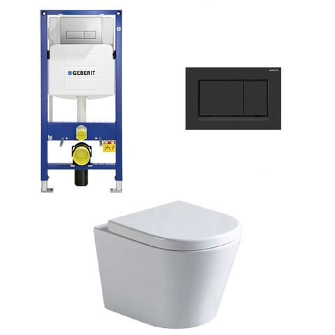 Geberit Toilet Package, Rimless Wall Hung Pan, Sigma 8 Inwall Cistern Frame with Sigma 30 Flush Plate Matt Black (4675268739132)