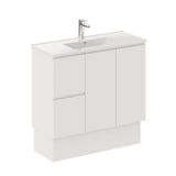 Fienza Siska Slim 900mm Kickboard Vanity Unit (Left Drawers) Satin White 90DFLK