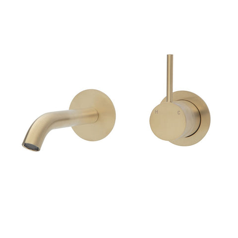 Fienza Kaya Up Wall Basin/ Bath Mixer Set Round Plate 160mm Outlet Urban Brass 228118UB (4705867989052)